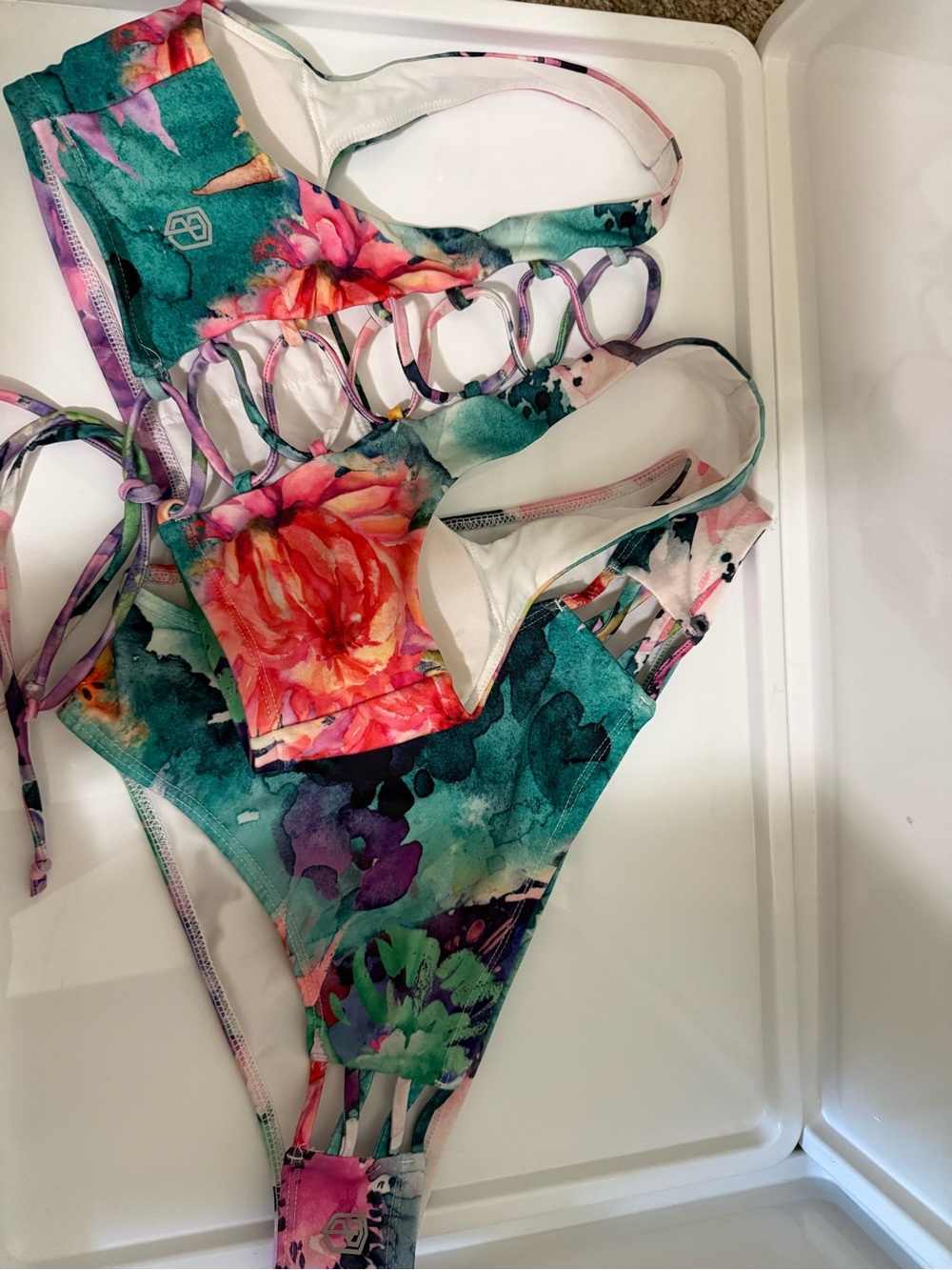 Born Primitive Floral Cutout One-Piece Swimsuit in Teal and Pink